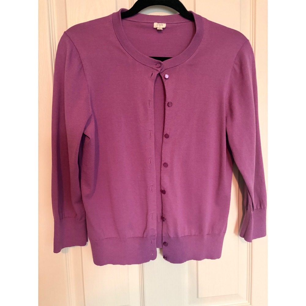 J.Crew Cardigan Sweater Women Large Purple Good 100% Cotton Button Front 14041